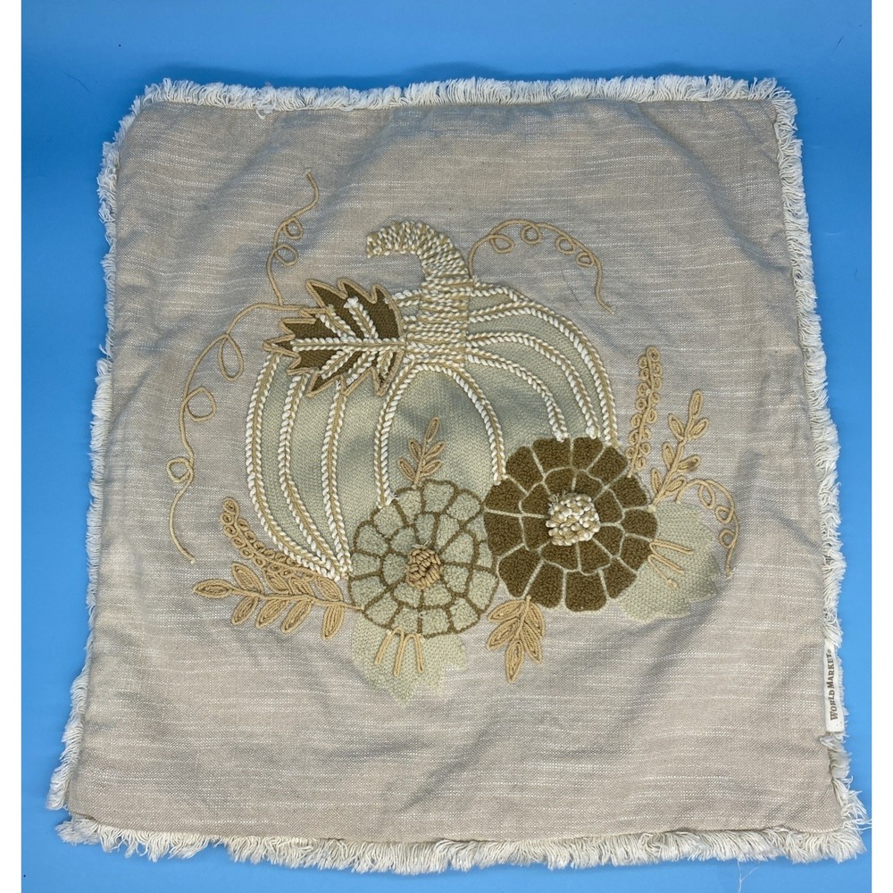 World Market Embroidered Pumpkin Decorative Pillow Covers 18" x 18" Set of 2‎ - Picture 4 of 6